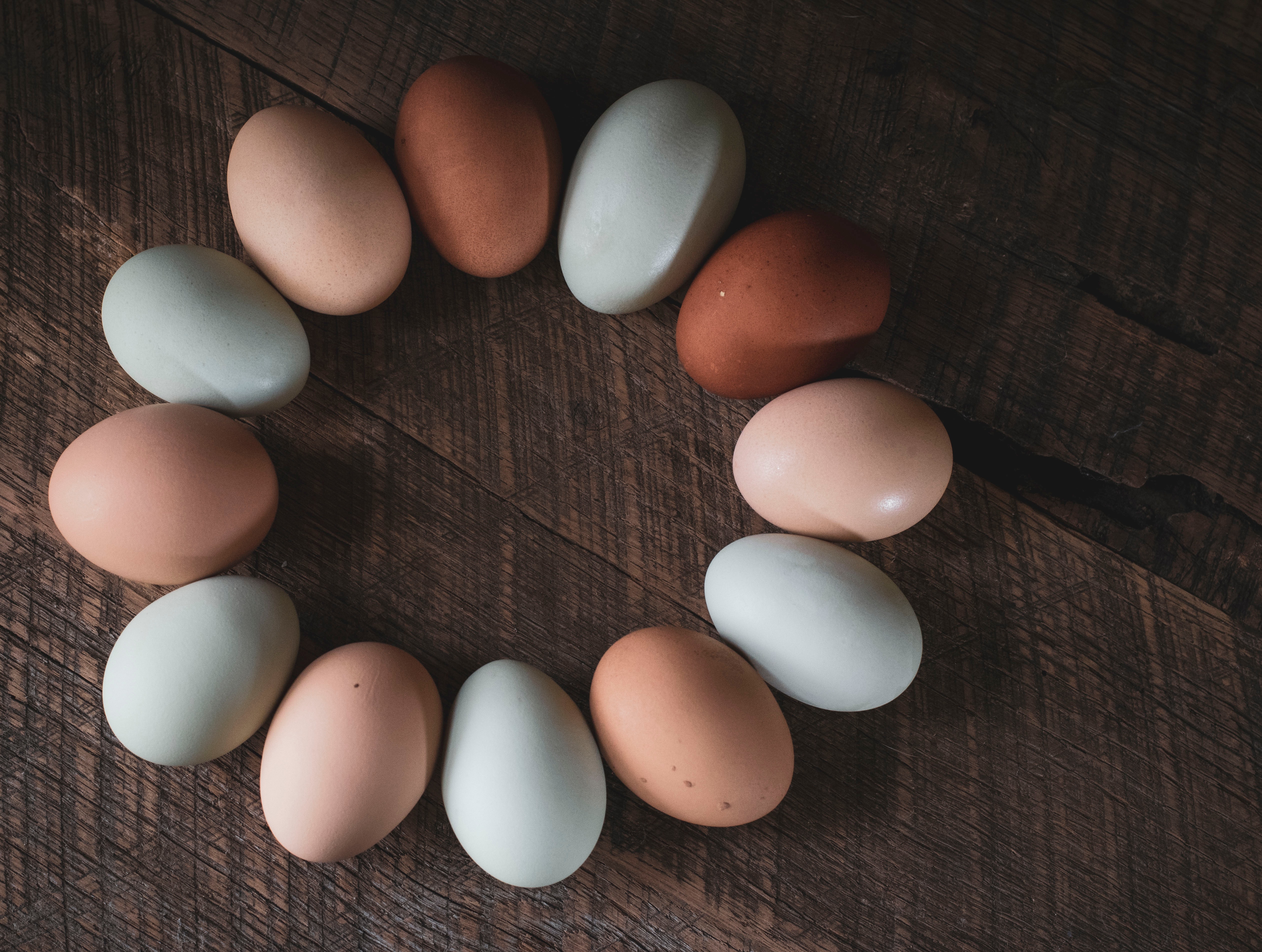 Freshly collected eggs from Peach Creek Poultry.